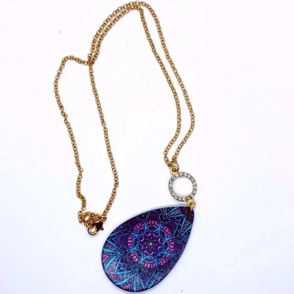 Gold-Tone Rhinestone Hand  Painted Wood Necklace